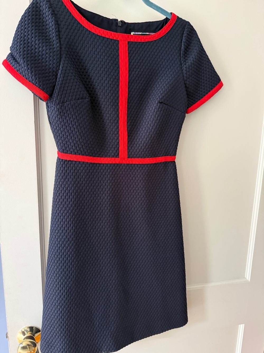 J. Crew Navy Textured Mini Dress with Red Piping